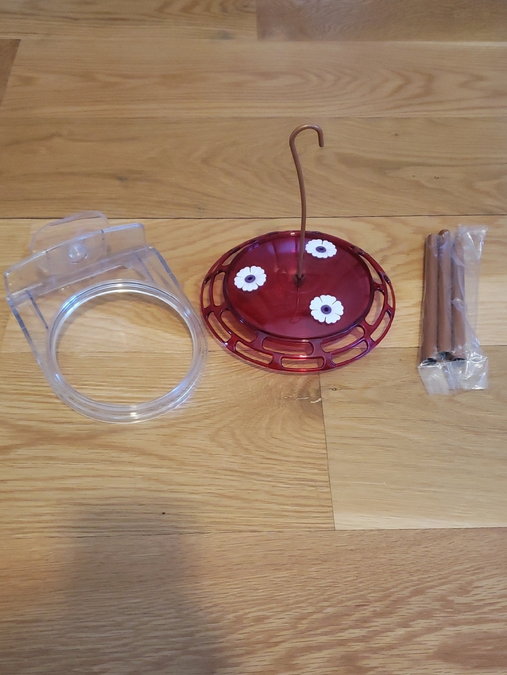 Red Plastic Hummingbird Feeder with Clear Mount